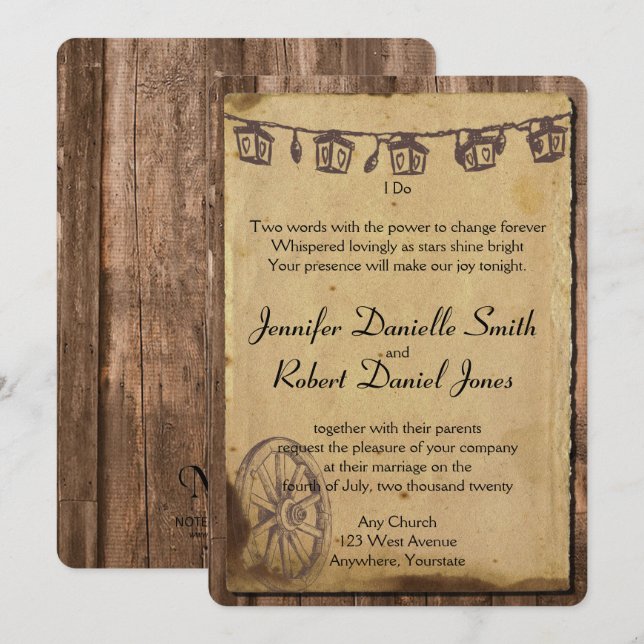 Invitation Mariage de lanterne en bois rustique (Devant / Derrière)