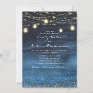 Invitation Mariage de lanterne Parties scintillant bleu or