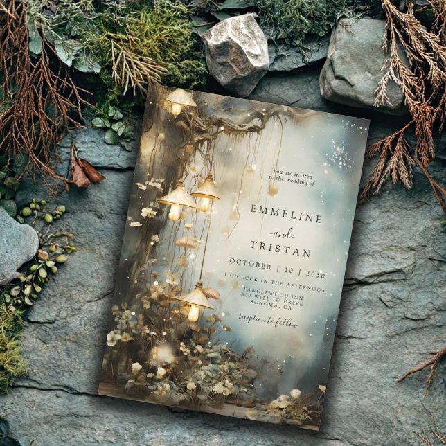 Invitation Mariage de lanternes brillantes accrochées à la fo (Créateur téléchargé)