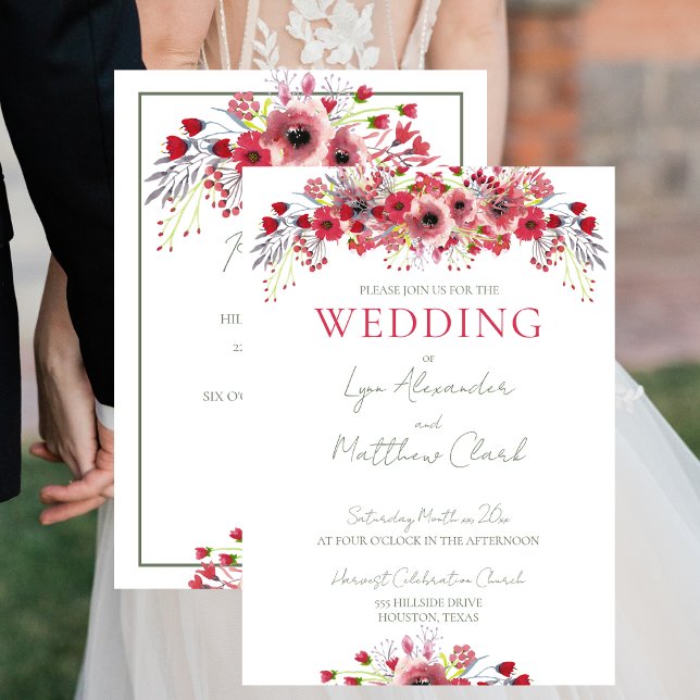 Invitation Mariage de l'aquarelle de printemps Pavot rouge fl (Créateur téléchargé)