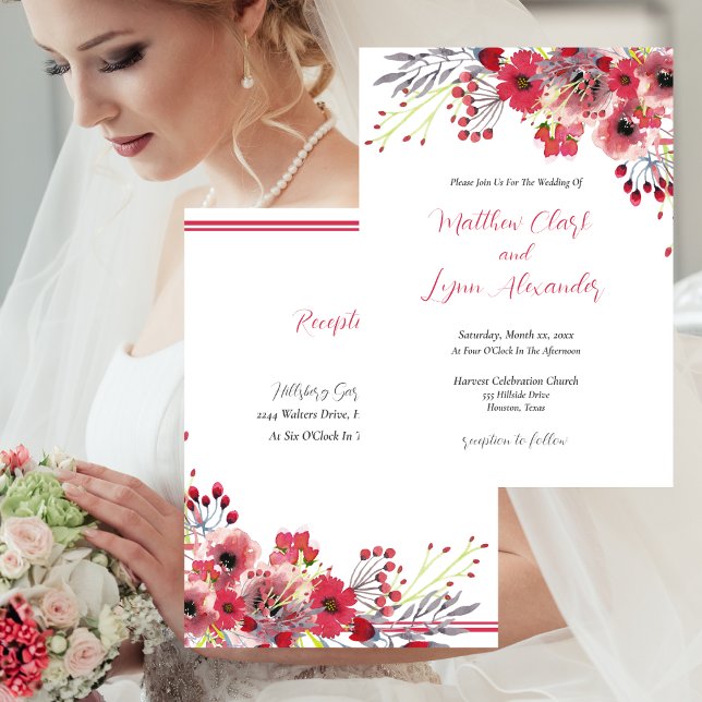 Invitation Mariage de l'aquarelle de printemps Pavot rouge fl (Spring Colors Watercolor Wedding Invitation)