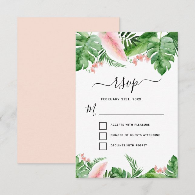Invitation Mariage de l'aquarelle tropicale de palme florale  (Devant / Derrière)