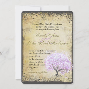 Invitation Mariage de l'arbre de lavande à feuilles en forme 