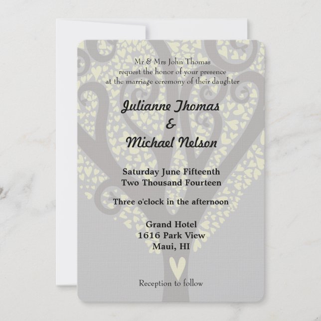 Invitation Mariage de l'arbre des coeurs (Devant)