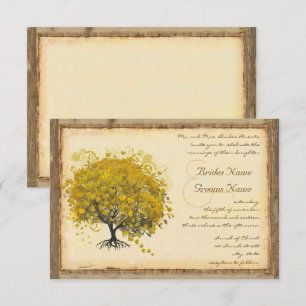 Invitation Mariage de l'arbre du coeur jaune rustique et roma