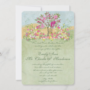 Invitation Mariage de l'arbre Inséparables de fleurs rose vie