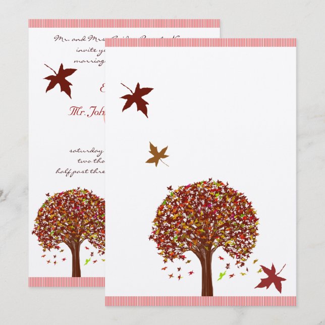Invitation Mariage de l'arbre rose rouge de Bourgogne (Devant / Derrière)