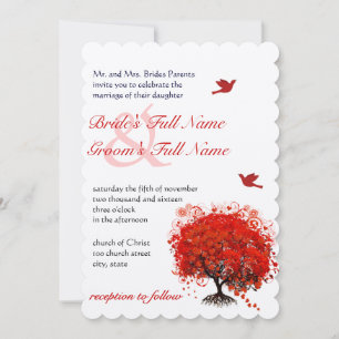 Invitation Mariage de l'arbre rouge de la forêt rustique