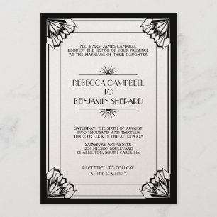 Invitation mariage de l'art déco géométrique noir de l'ère ja