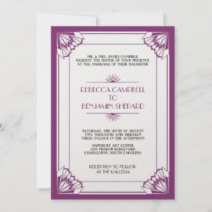 Invitation mariage de l'art déco géométrique violet de l'âge