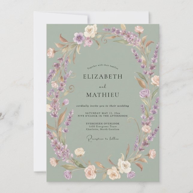 Invitation Mariage de Laurier Lumineux Sage (Devant)