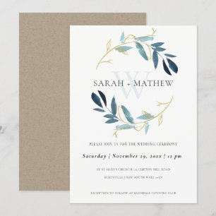 INVITATION MARIAGE DE LAVAGE DE COULEUR D'EAU EN FOLIAGE BLEU