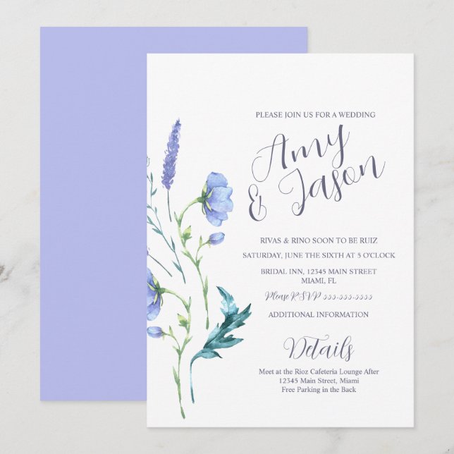 Invitation Mariage de lavande de fleurs sauvages de printemps (Devant / Derrière)