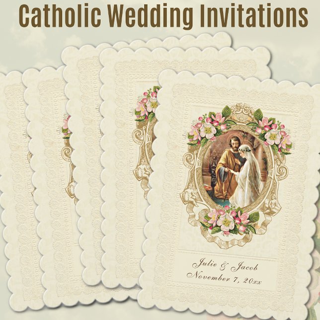 Invitation Mariage de l'Église catholique vintage (Traditional Catholic Vintage Lace Wedding Invitations)