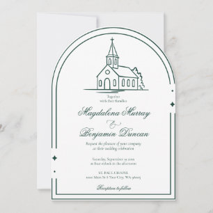 Invitation Mariage de l'église de la chapelle chrétienne vert
