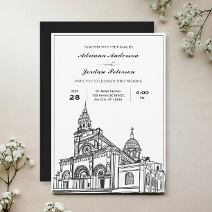 Invitation Mariage de l'église noire et blanche