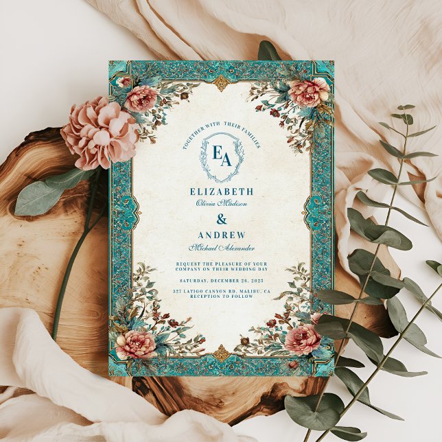 Invitation Mariage de l'élégance botanique du Vieux-Monde (Créateur téléchargé)