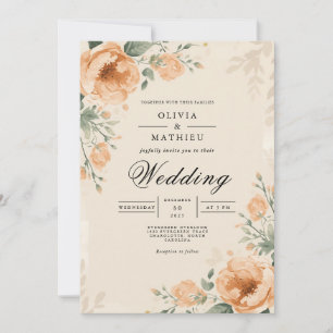 Invitation Mariage de l'élégance botanique en fleurs de pêche