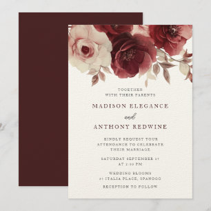 Invitation Mariage de l'élégance du Rose vintage de Bourgogne