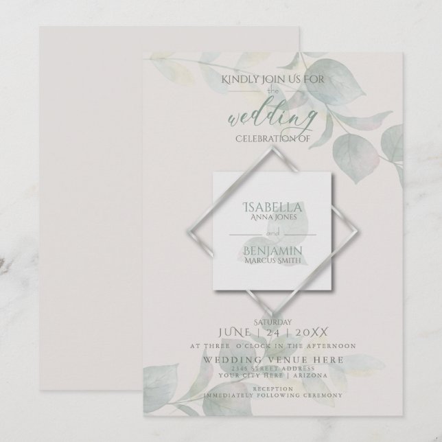 Invitation Mariage de l'Eucalyptus argenté (Devant / Derrière)