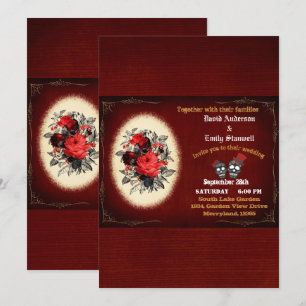 Invitation Mariage de l'Halloween gothique du crâne rouge san