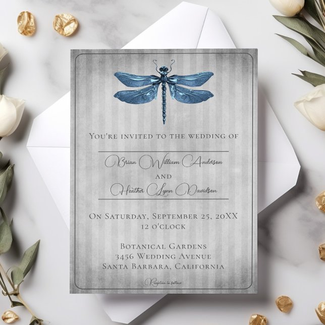 Invitation Mariage de libellules à bijoux bleu (Blue Jeweled Dragonfly Wedding Invitation)