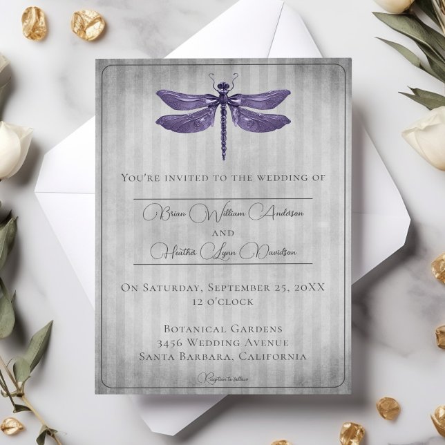 Invitation Mariage de libellules à bijoux pourpre (Purple Jeweled Dragonfly Wedding Invitation)