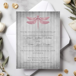 Invitation Mariage de libellules à bijoux rose