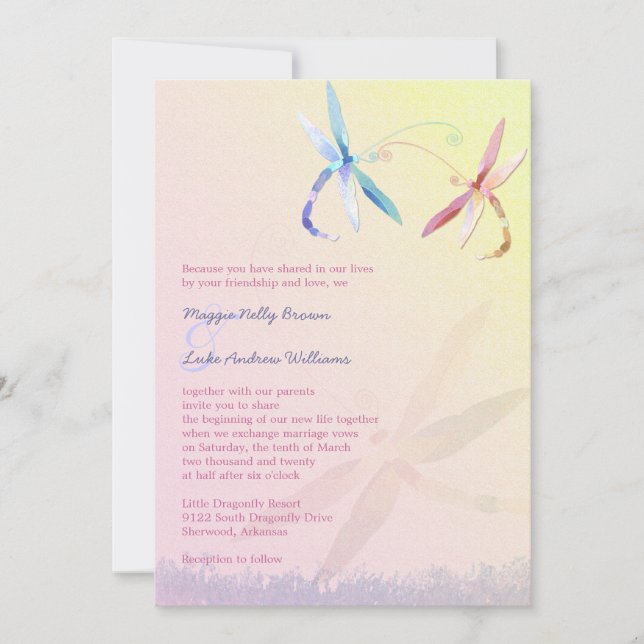 Invitation Mariage de libellules romantique du jardin (Devant)
