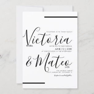 Invitation Mariage de ligne de typographie noir blanc