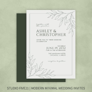 Invitation Mariage de ligne moderne en feuillage vert de mous