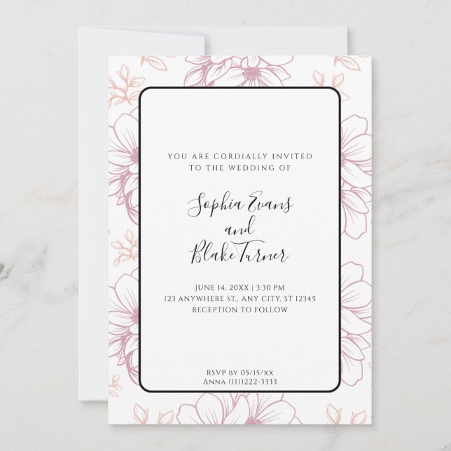 Invitation Mariage de ligne simple romantique de mauve (Devant)