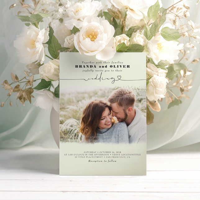 Invitation Mariage de l'image de superposition de la photo él (Sage Green Wedding Photo Invitations)