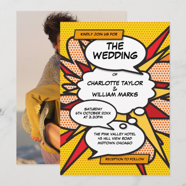 Invitation Mariage de livre de bandes dessinées géométriques  (Devant / Derrière)