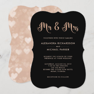Invitation Mariage de livres rose et noir moderne   M. & Mme