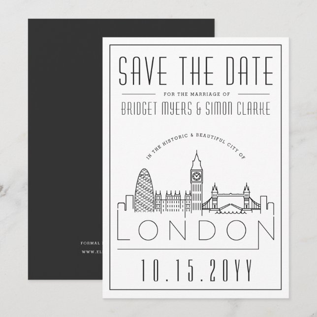 Invitation Mariage de Londres | Horizon stylisé Enregistrer l (Devant / Derrière)