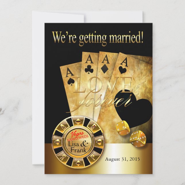 Invitation Mariage de luxe à Las Vegas | or noir (Devant)