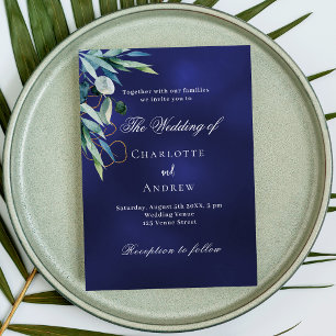 Invitation Mariage de luxe bleu marine