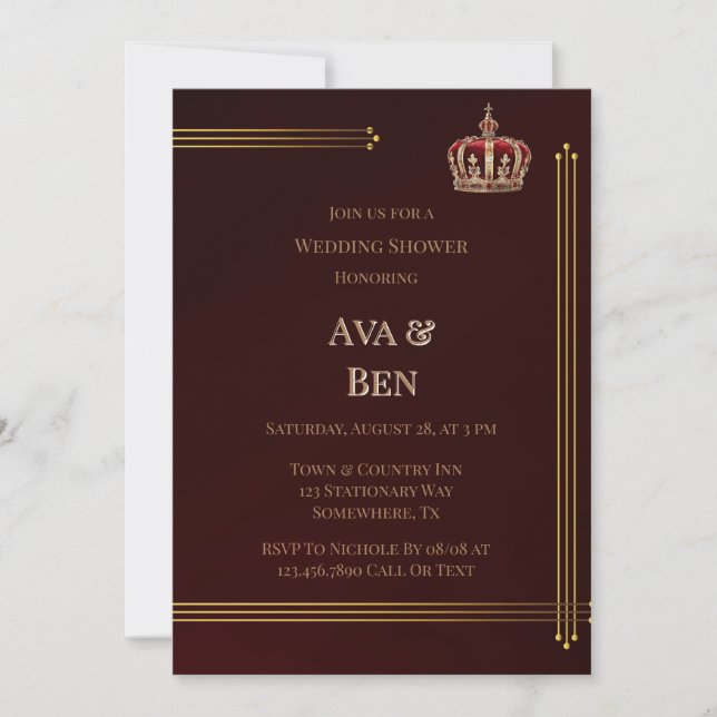 Invitation Mariage de luxe Bourgogne et or (Devant)