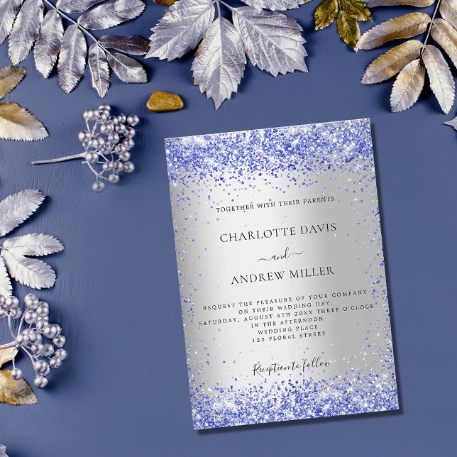 Invitation Mariage de luxe classique bleu argenté (Créateur téléchargé)