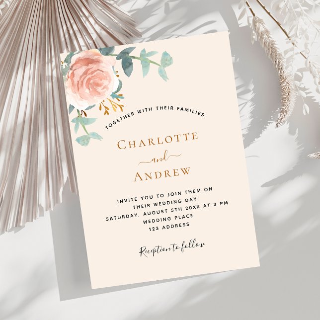 Invitation Mariage de luxe de luxe rose doré beige (Créateur téléchargé)