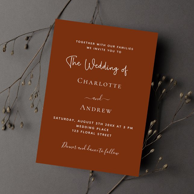 Invitation Mariage de luxe de script de rouille orange brûlé (Créateur téléchargé)