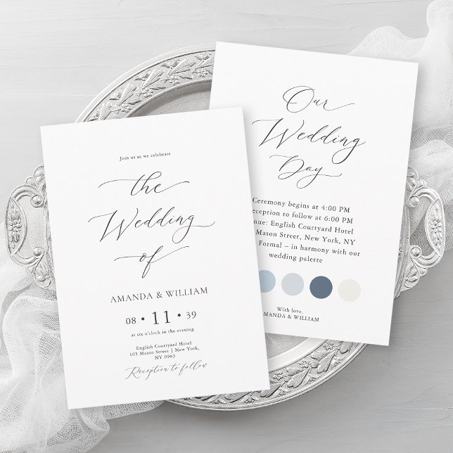 Invitation Mariage de luxe Dusty Blue avec des couleurs vives (Créateur téléchargé)