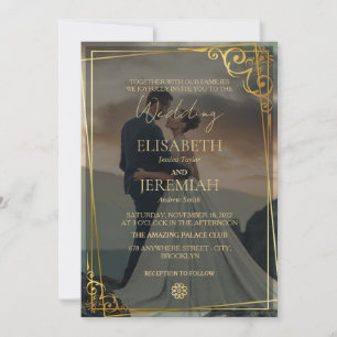 Invitation Mariage de luxe élégant avec superposition or et n