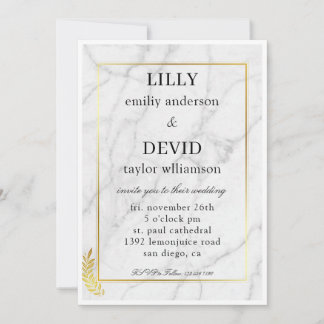 Invitation Mariage de luxe en marbre doré chaud 