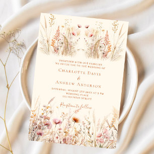 Invitation mariage de luxe fleur sauvage crème boho
