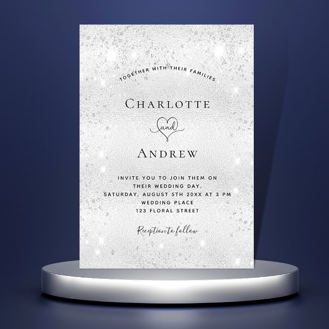 Invitation Mariage de luxe glamour parties scintillant argent (Créateur téléchargé)