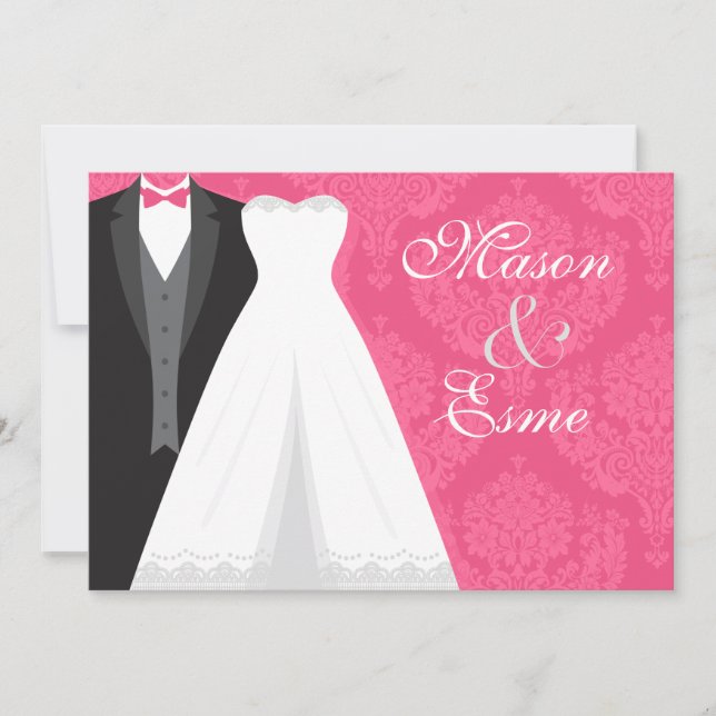 Invitation Mariage de luxe Groom Tux et Bridal Gown rose (Devant)
