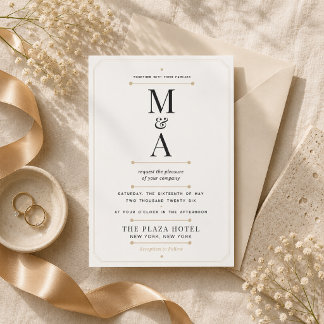 Invitation Mariage de Luxe Minimaliste Monogramme Éditable