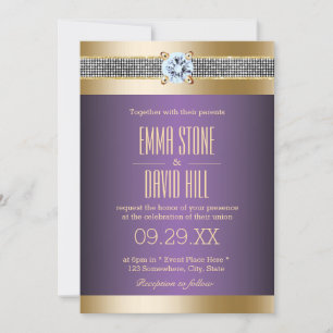 Invitation Mariage de luxe moderne Purple Gold Stripes